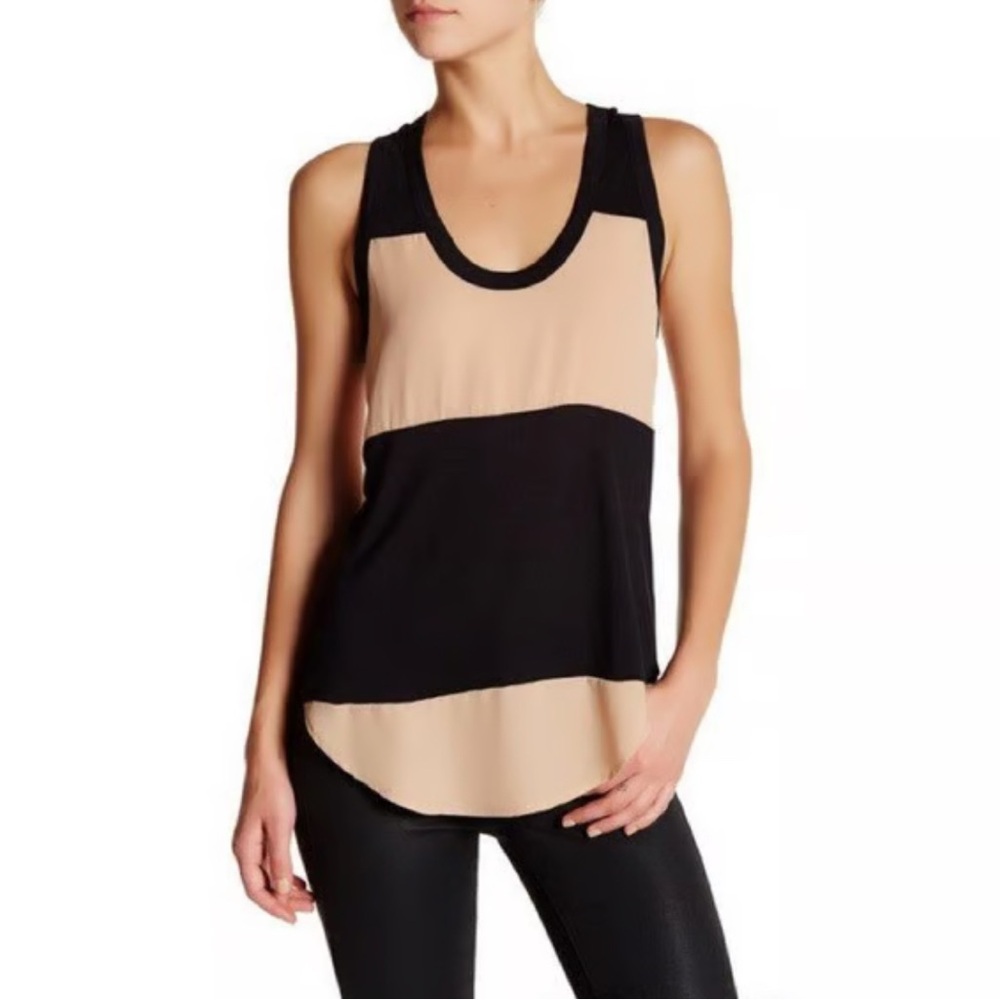 Haute Hippie Black & Nude Colorblock Tank Top Size S